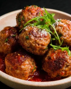 Homemade Italian meatballs served with marinara sauce and spaghetti