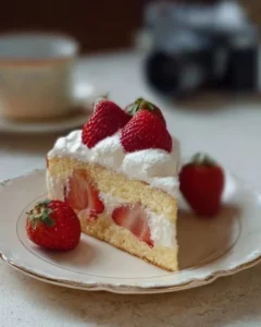 Delicious Japanese strawberry shortcake with fresh strawberries and whipped cream