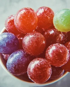 A vibrant bowl of Kool-Aid Grapes, showcasing colorful, flavorful grapes coated in Kool-Aid.
