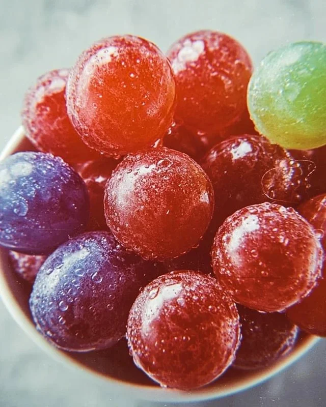 A vibrant bowl of Kool-Aid Grapes, showcasing colorful, flavorful grapes coated in Kool-Aid.