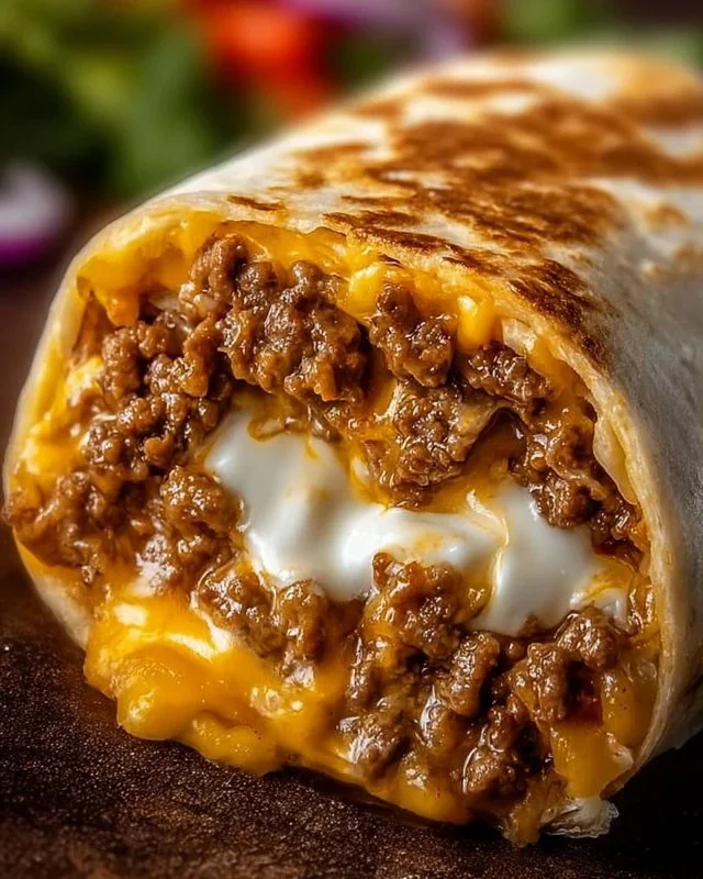 Loaded Taco Bell Beefy Melt Burrito with beef and cheese