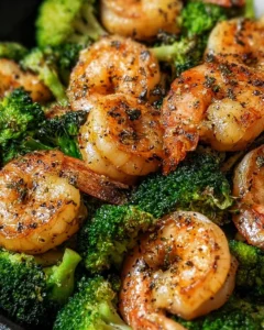 Low carb shrimp and broccoli meal served in a bowl