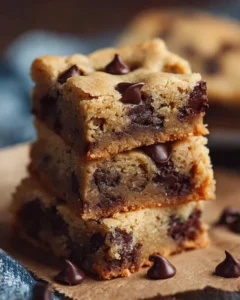 Delicious melt-in-your-mouth chocolate chip cookie bars on a plate