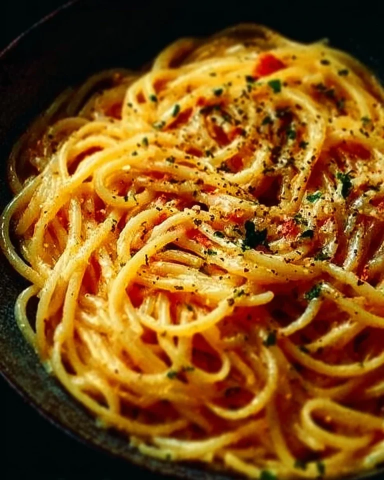 A delicious plate of Midnight Pasta served with fresh herbs and garlic.