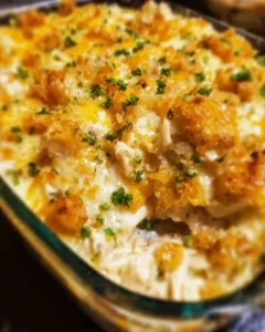 Delicious Million Dollar Chicken Casserole featuring creamy sauce and golden topping