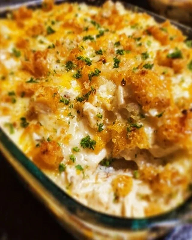 Delicious Million Dollar Chicken Casserole featuring creamy sauce and golden topping