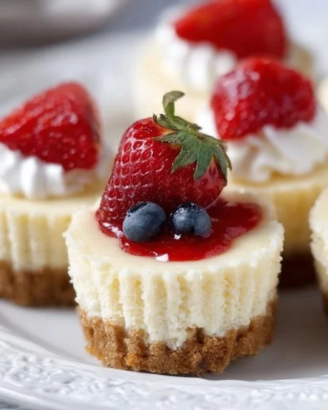 Decadent mini cheesecakes with a variety of toppings, perfect for dessert