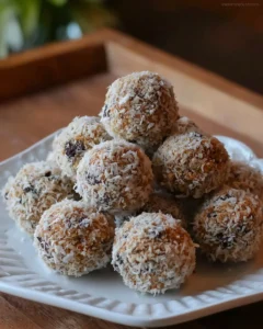 Delicious no-bake chocolate coconut graham balls on a plate