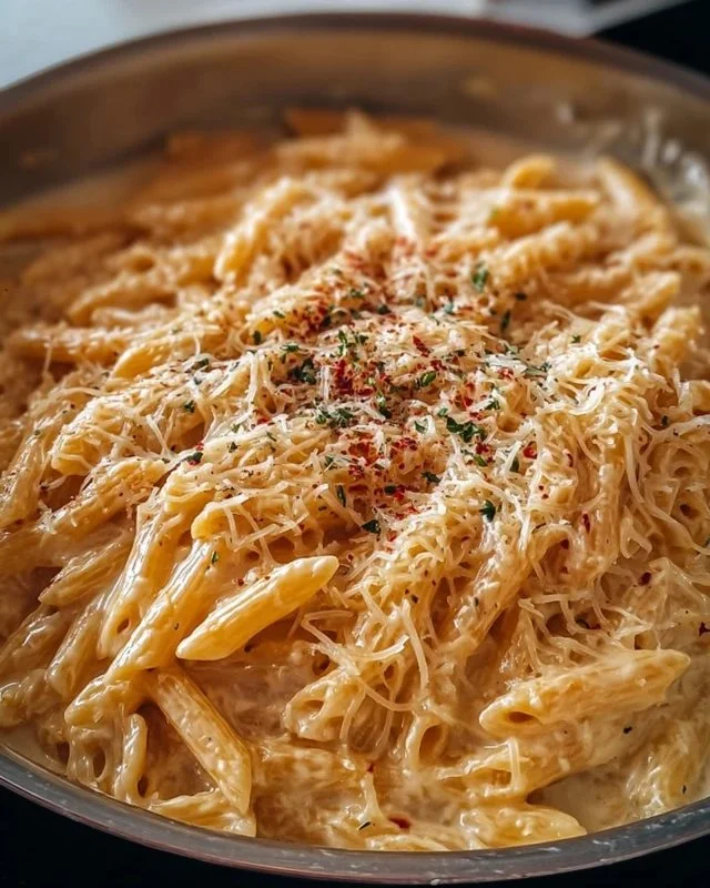 One Pot Creamy Garlic Pasta dish served in a bowl