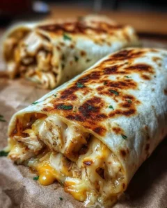 Delicious cheesy garlic chicken wraps served fresh with melted cheese