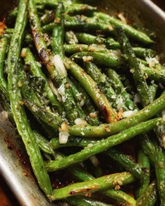 Oven-roasted green beans served as a healthy side dish