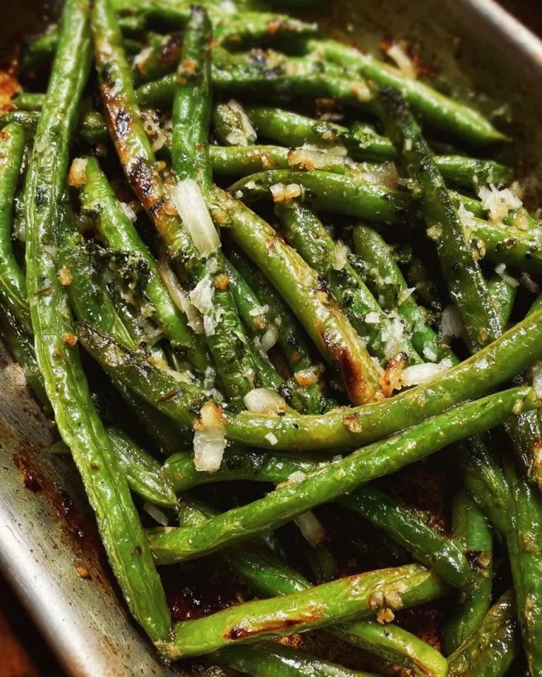 Oven-roasted green beans served as a healthy side dish