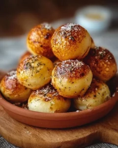 Delicious pancake poppers displayed on a plate topped with syrup and fruits