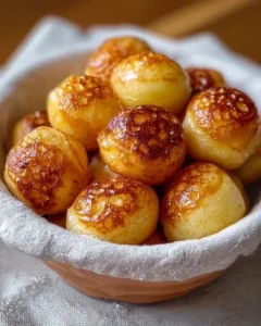 Deliciously fluffy Pancake Poppers served on a plate with syrup and berries.
