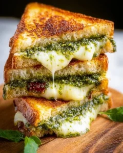 Delicious Pesto Grilled Cheese sandwich with vibrant pesto and melted cheese