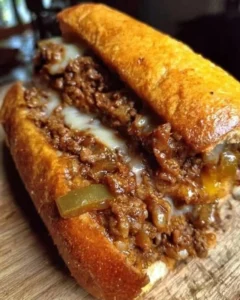 Delicious Philly Cheesesteak Sloppy Joes served on a plate.