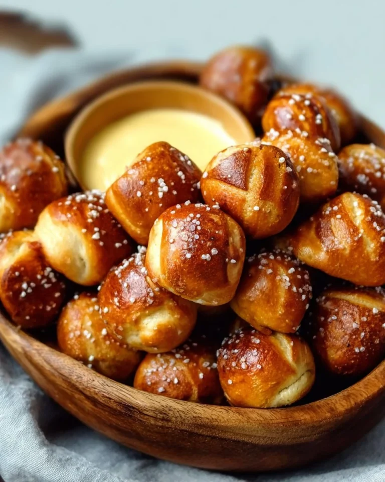 Freshly baked pretzel bites with sea salt ready for serving
