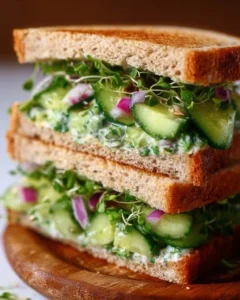 Quick cucumber salad sandwiches with fresh ingredients served on a plate.