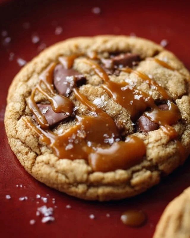 Delicious salted caramel cookie with a sprinkle of sea salt on top