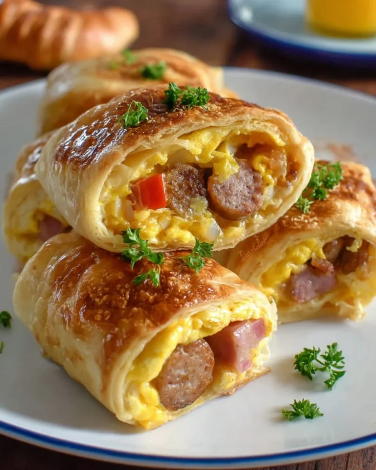 Sausage egg breakfast roll-ups served on a plate for a quick morning meal