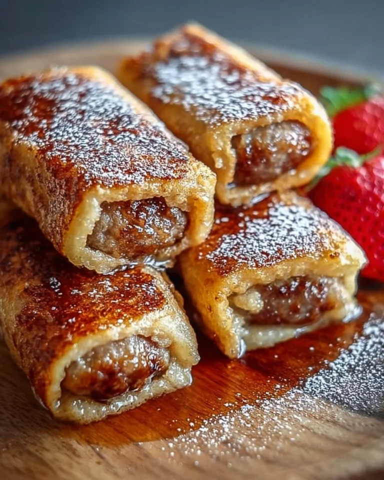 Delicious Sausage French Toast Roll-Ups served on a plate.