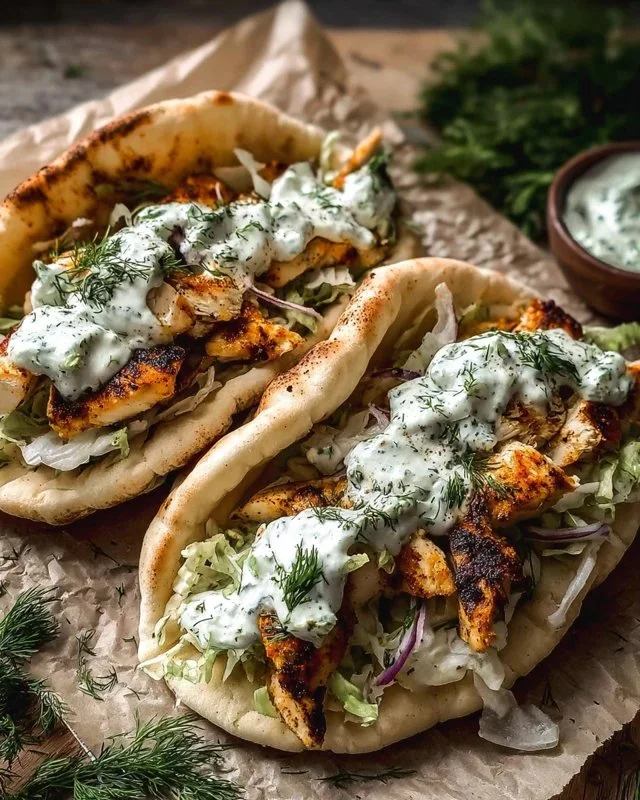 Sheet Pan Chicken Pitas served with Herby Ranch dressing