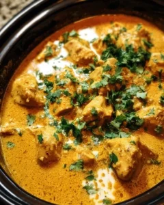 Slow Cooker Chicken Korma with spices, cream, and tender chicken pieces