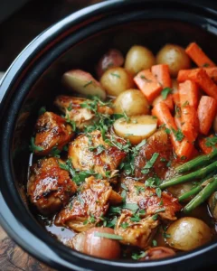Slow Cooker Honey Garlic Chicken with colorful veggies served in a bowl