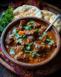 Delicious slow cooker Indian beef curry served in a bowl with rice