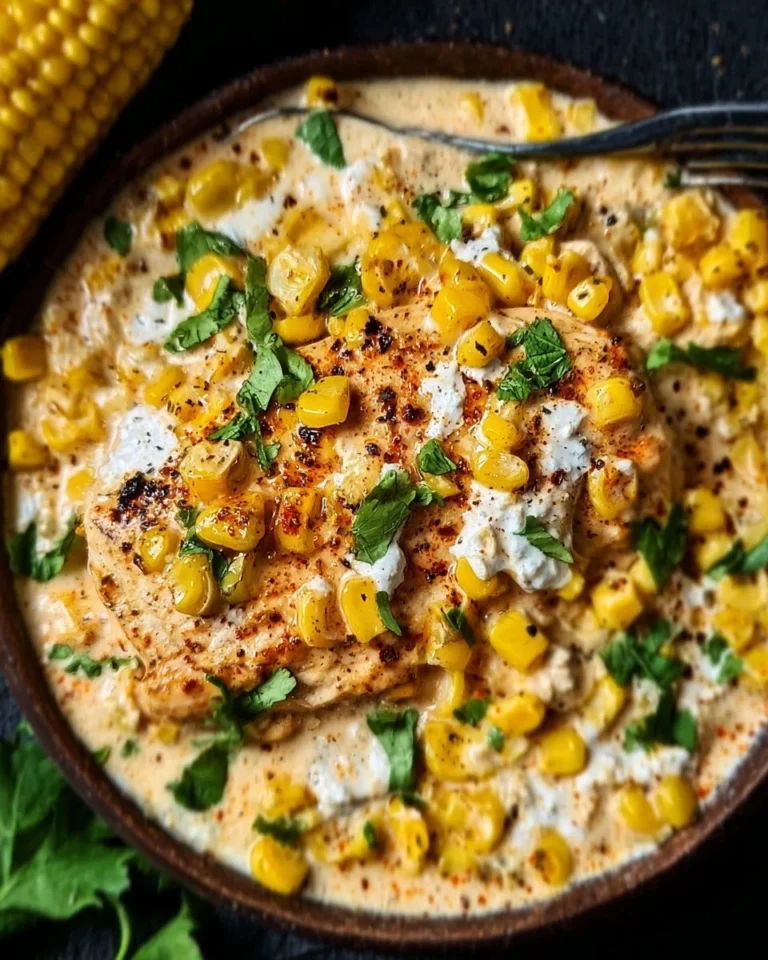 Creamy and delicious slow cooker street corn chicken in a bowl.