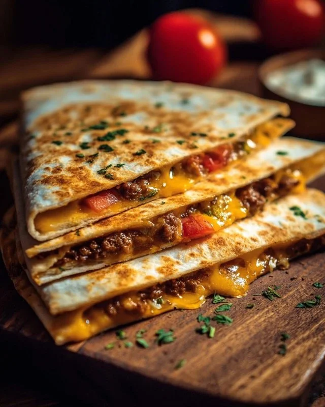 Delicious Smashburger Quesadillas with melted cheese and ingredients