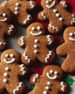 Soft and chewy gingerbread men cookies decorated for the holidays