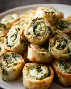 Bite-sized pinwheels filled with delicious spinach dip on a platter