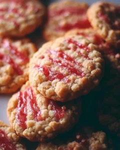 Delicious homemade Strawberry Crunch Cookies topped with strawberry dust.