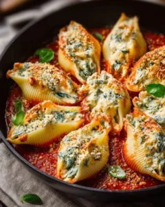 Delicious stuffed shells filled with creamy cheese and savory meat sauce
