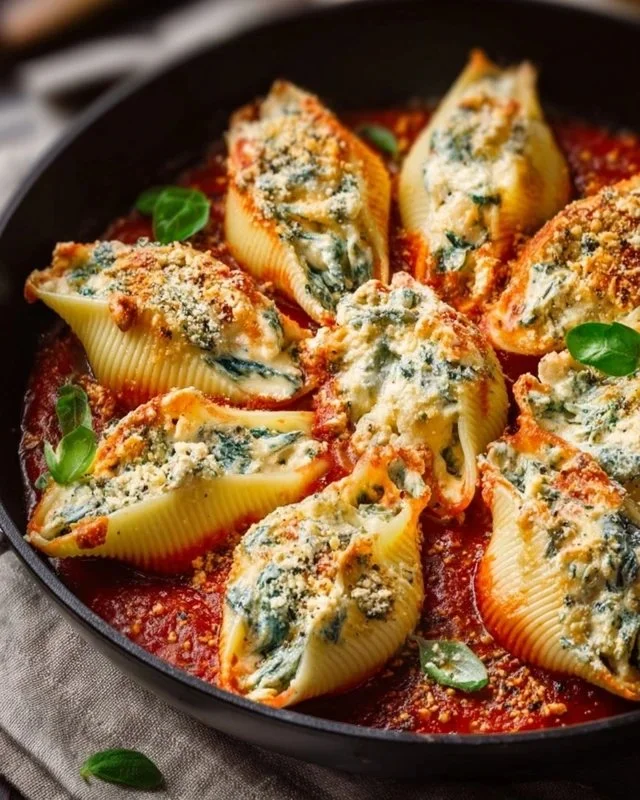 Delicious stuffed shells filled with creamy cheese and savory meat sauce