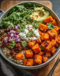Delicious Sweet Potato Taco Bowl with fresh toppings and vibrant colors
