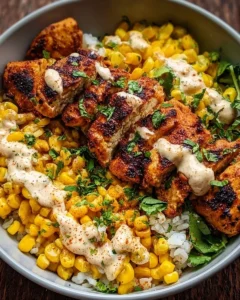 Tasty Street Corn Chicken Bowl with vibrant toppings and grilled chicken
