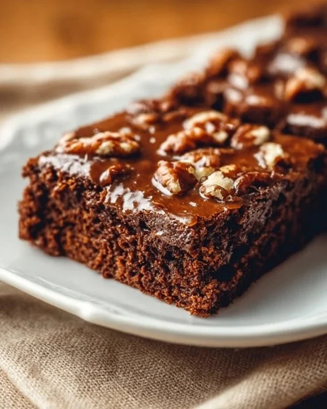 Delicious Texas Sheet Cake with chocolate frosting and walnuts