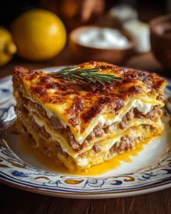 Ultimate breakfast lasagna made with pancakes and sausage in a delicious casserole