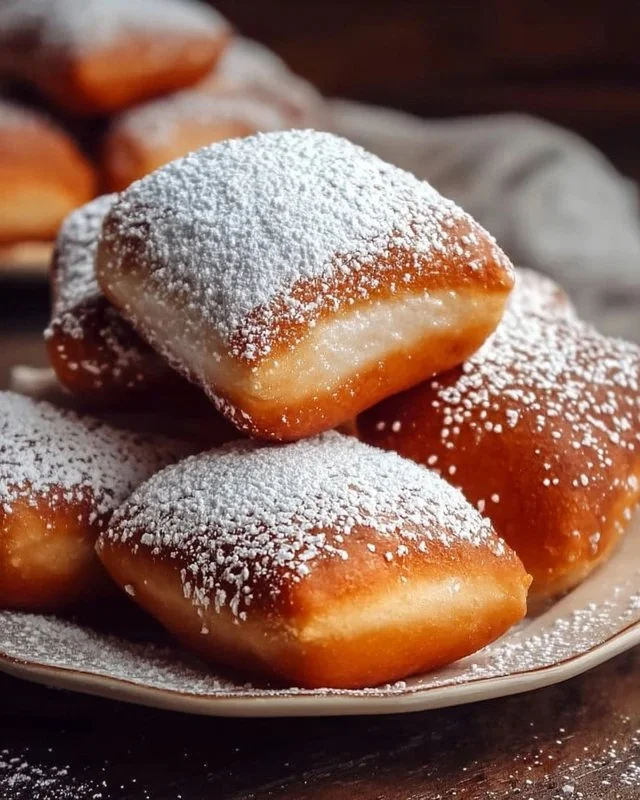 Fluffy and delicious Vanilla French Beignets dusted with powdered sugar