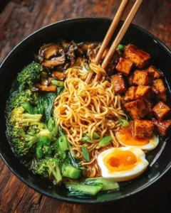 Vegan Teriyaki Noodle Bowl with colorful vegetables and noodles