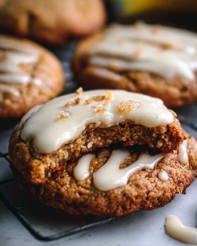 Crumbl Banana Bread Cookies with Cream Cheese Glaze