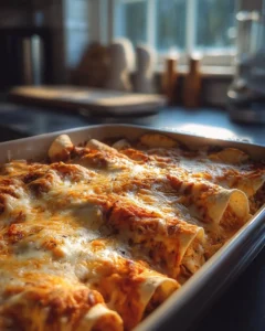 38g protein chicken enchiladas with dreamy white sauce served on a plate