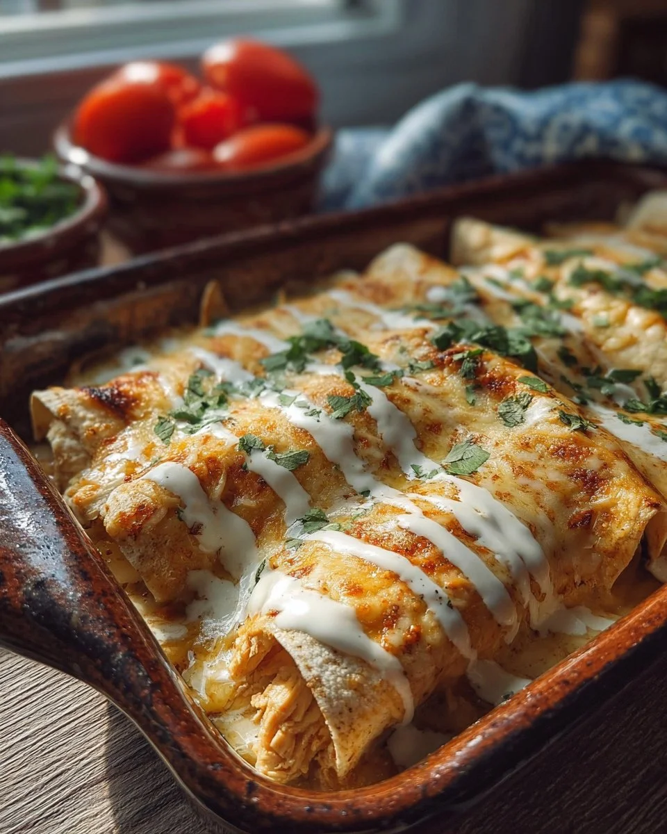 38g Protein Chicken Enchiladas with Dreamy White Sauce