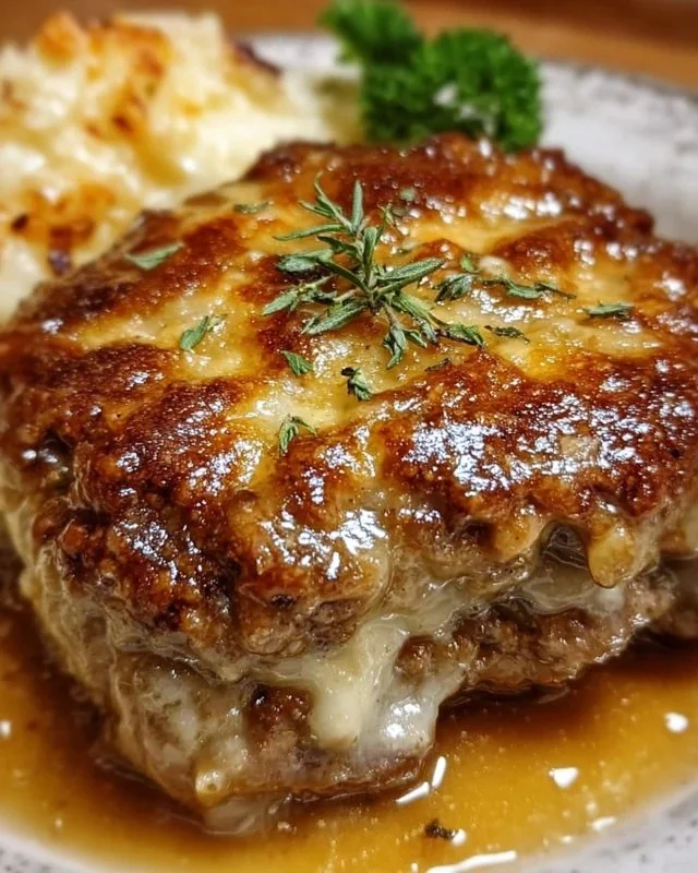 Amish Hamburger Steak Bake served on a plate
