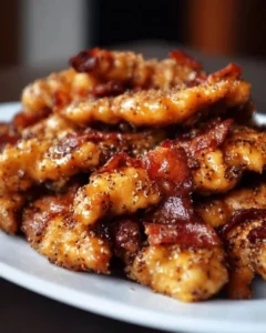 Delicious Bacon Brown Sugar Chicken Tenders served on a plate