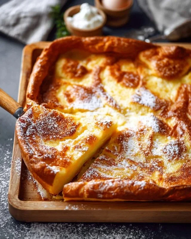 Delicious Baked German Pancake served with fresh fruit on a plate