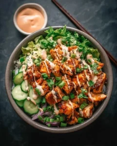 Delicious Bang Bang Chicken Bowl with vibrant colors and fresh ingredients