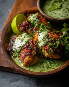 Delicious Peruvian chicken served with creamy green sauce for a tasty meal